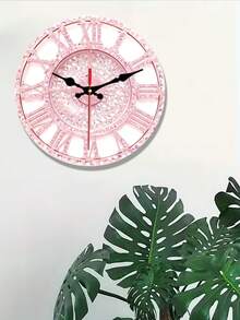 1pc 2D Design Pink Diamond Digit Silent Round Wall Clock - Suitable For Bedroom, Living Room, Office, Kitchen And Bathroom Decor, Size 10/12 Inch (Batteries Not Included) - 1PC - View 2