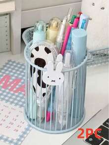 [Back To School]4pcs Cream Color Ins Iron Art Storage Basket Pen Holder, Stationery Organizer Storage Box, Multi-Functional Desktop Office Supplies Student Supplies Storage Pen Holder, Small Storage Basket, Suitable For Student Desktop Office Stationery Storage - Multicolor - View 22