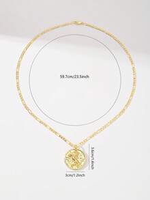 1pc Retro Gold-Tone Running Horse & Sunshine Coin Pendant Necklace, 14K Gold Plated Copper Material Durable Anti-Oxidation, Coin Shaped With 50cm Chain, Running Horse And Sunshine Design Symbolize Strength And Hope, Suitable For Daily Wear And Parties, Featuring Both Appearance And Commemorative Significance - Yellow Gold - View 4