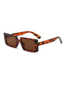 1 Pair Women's Leopard Print Rectangular Fashion Sunglasses, Suitable For Outfits, Travel, Summer Accessories, Sports Style, Driving, Beach, Electronic Music Festival, Vacation, Family Outings, Golf, Hiking, Elegant Look - Leopard Tea - View 2