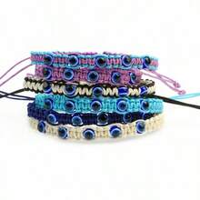 Vòng tay mắt quỷ dệt thủ công, dài 18-28cm, dây đen và đỏ có thể điều chỉnh, phụ kiện mắt quỷ tối giản dành cho nam và nữ. - Xem 1
