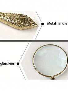 1pc Metal Handheld Magnifier, Vintage High-End 5X Engraved Magnifying Glass, Delicate Pattern Portable Magnifier For Reading Books - A - View 4