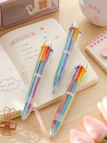 Bộ 6 bút bi đa màu 6 trong 1, 6 màu trong suốt, bút bi rút nhiều màu, ngòi 0.5mm, văn phòng phẩm dễ thương, bán sỉ, thích hợp cho nhật ký, ghi chú và đồ dùng học tập (Nhiều màu) - Bút bi trong suốt 6 màu - Xem 7