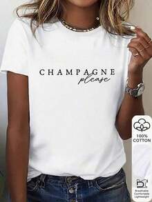 1 Pieza de Moda Casual para Hombres y Mujeres. Camiseta casual de mujer con cuello redondo y mangas cortas con estampado. Versátil, fácil de combinar, adecuada para uso diario, estilo urbano, ropa de vacaciones, ropa de fin de semana. - Blanco - Ver 6