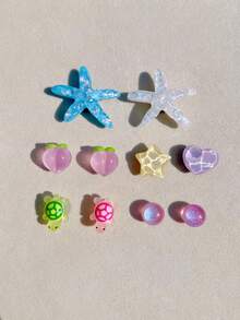 10件裝海灘風海洋生物鞋飾 DIY 可拆卸鞋飾 ABS 海星鞋配件，適用於洞洞鞋、女款涼鞋、拖鞋、沙灘鞋，度假禮物 - 彩色 - 查看 7