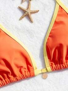 Random Floral Print Bikini Set For Beach Vacation - Orange 2 - View 4