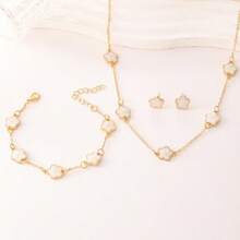 4pcs Lucky Clover Women Jewelry Set, Minimalist Elegant Alloy Accessories, Suitable For Birthday, Christmas, Holiday Celebration - Multicolor - View 3