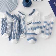 5 Pairs/Pack Women's Thin Breathable Comfortable Sheer Mesh Transparent Glass Silk Socks, Summer - Baby Blue - View 4