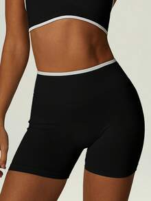 UONNOU Soft Ribbed Seamless Shaping Biker Shorts, High Waist Tummy Control Hip Lift Anti-Chafing Stretch Fitness Yoga Shorts Sports - Black - View 3