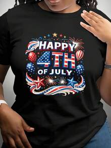 Camiseta de mujer con bandera - Camiseta suave de cuello redondo y manga corta adecuada para el Cuatro de Julio, Día de los Caídos, Día de los Presidentes - Ropa casual cómoda con orgullo nacional, lavable aáquina para celebraciones - Negro - Ver 6