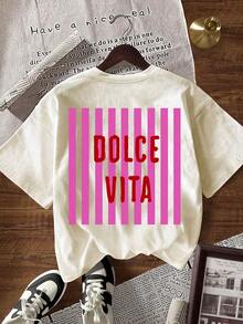 Women's Basic Casual T-Shirt With Round Neck And Printed Short Sleeves - 摩卡棕 - 查看 6