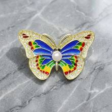 Elegant Colorful Butterfly Brooch, Rhinestone & Faux Pearl Enamel Brooch, Vintage Golden Color Accessory For Coat & Dress - Multicolor - View 8