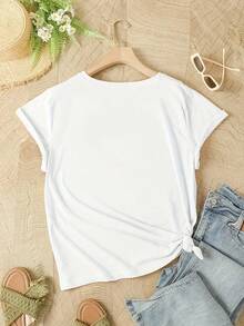 Camiseta de Cuello Redondo para Mujer, Nueva Blusa de Verano para Uso Diario - Blanco - Ver 3