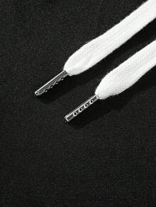 女士新款百搭休闲时尚抽绳白色条纹经典短裤 - 黑色 - 查看 4