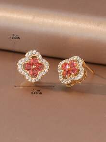 1 par de pendientes de trébol de cuatro hojas de 6 colores, con piedras de circonita brillantes engastadas, montura tipo halo, diseño de trébol de cuatro hojas con gemas de colores, material chapado en oro de 18K, apto para piel sensible, regalo de cumpleaños perfecto para mujeres - Multicolor - Ver 9
