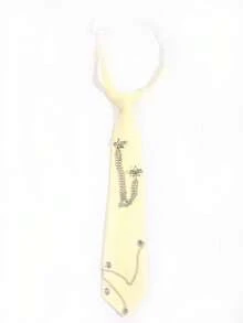 1pc Unisex Cream-Colored Star Rhinestone Chain Tie, Suitable For Sweet & Cool Style JK Uniform Matching - Creamy Yellow - View 6