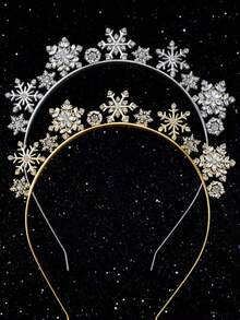 1 pieza/2 piezas Diadema de cristal con diseño de copo de nieve elegante, adecuada para todas las estaciones, se puede usar como decoración de boda, diadema corona, accesorio para vestido de noche, accesorio para el cabello con rhinestones - Plateado - Ver 9