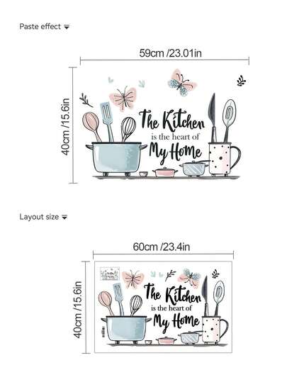 1pc Minimalist Sketch Butterfly Kitchen Utensil Wall Decal Sticker, Removable Decoration For Kitchen, Dining Room