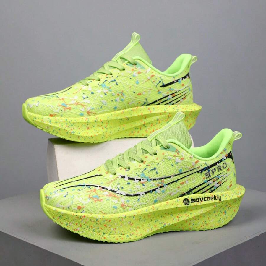 Giày chạy marathon unisex với tấm carbon, giày thể thao lưới thoáng khí nhẹ. - màu xanh lá - Xem 1