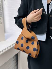 lulu kewen Knot Bag Ladies Texture Pattern Crochet Bag 1 Piece Simple Mini Crochet Bags Handheld Bag Texture Pattern Knitting Crochet Breathable Lightweight Foldable Pocket, Suitable For Mobile Phones,Small Change,Key,Umbrellas, Cosmetics, Lipstick, Perfume, Books - Brown - View 6