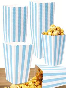 12pcs/24pcs/48pcs Striped Popcorn Boxes - Carnival Party Mini Paper Popcorn And Candy Containers, Movie Night Party Supplies (Blue) Pink, Green, Red - Blue and White Vertical Stripes - View 2