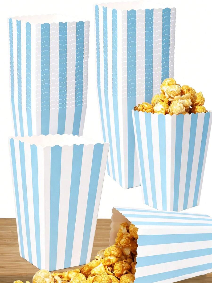 12pcs/24pcs/48pcs Striped Popcorn Boxes - Carnival Party Mini Paper Popcorn And Candy Containers, Movie Night Party Supplies (Blue) Pink, Green, Red