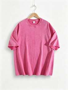 EWH 230g Thick Unisex Washed Vintage Oversized T-Shirt Street Hip Hop Punk Harajuku Casual Cotton Shorts DG004 - Màu Hồng Tươi - Xem 7