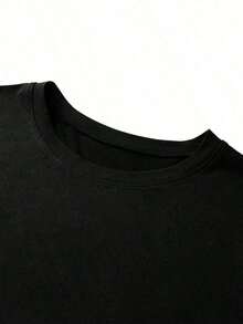 Camiseta casual de manga corta con cuello redondo y estampado de letras para hombre, verano en tela poliester semitransparente ligera - Negro - Ver 7