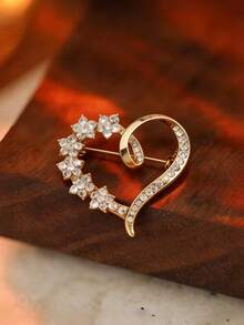 1 pieza Broche dorado con forma de corazón de strass, accesorio exagerado para vestido de fiesta de vacaciones - amar - Ver 5