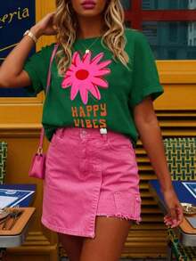 Women's T-Shirt, Short-Sleeved Graphic Tee, Casual Street Style, Cute Summer Top - 綠色 5 - 查看 5