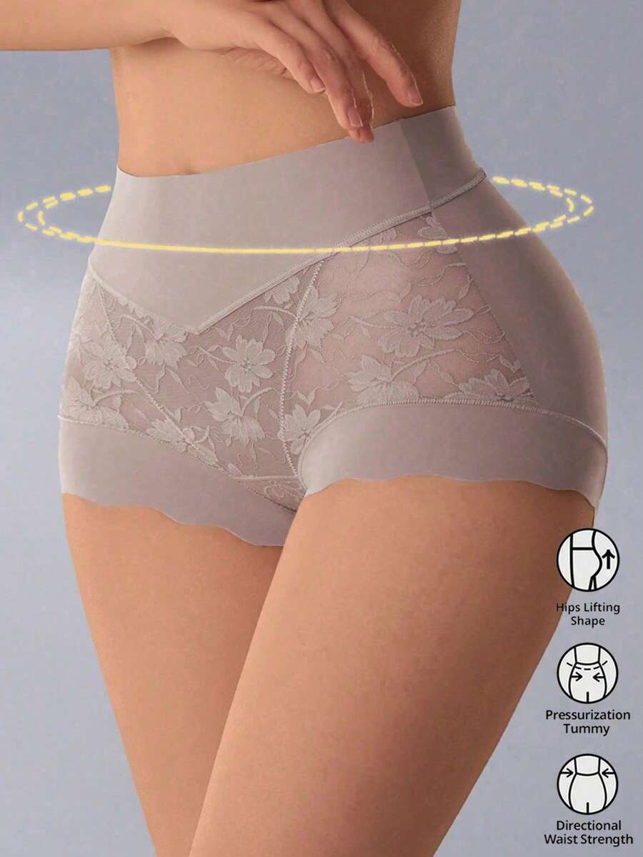 Quần short nữ cạp cao, chất liệu jacquard, kiểu dáng thường ngày, ôm sát bụng và nâng ngực. - Màu be - Xem 1