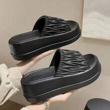 Sandal Selop Wanita Super Lembut EVA Ringan & Nyaman, Warna Polos, Platform 7cm, Cocok Untuk Remaja, Hitam, Musim Panas - Hitam bergaris - View 7