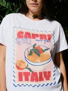Women's Casual Short Sleeve T-Shirt - Italian Style With 'TI AMO' Print, Pink Scooter, Floral And Fruit Print, White Round Neck, Ideal For Birthdays And Holidays, Summer Essential, Comfortable Machine Washable Fabric - 白色 1 - 查看 7