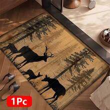 1pc Deer Pattern Printed Linen Kitchen Rug, Carpet, Mat, Bathroom Mat, Doormat, 3D Printed Rectangle, Suitable For Living Room, Bedroom, Hallway, Bathroom, Laundry Room - Polyester Carpet, Indoor Outdoor Home Decor - Multicolor - View 17