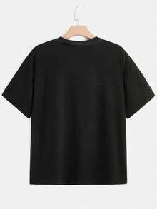 Camiseta de manga corta para mujer con estampado de manzanas y lápices para la temporada de regreso a clases, nueva, versátil, casual, de corte ajustado para el verano. - Negro - Ver 2