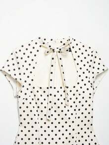 Vestido corto elegante con estilo minimalista, lazo y lunares, de moda europea y americana, para mujer, nueva colección primavera/verano de DEEKA - Blanco con lunares negros - Ver 8