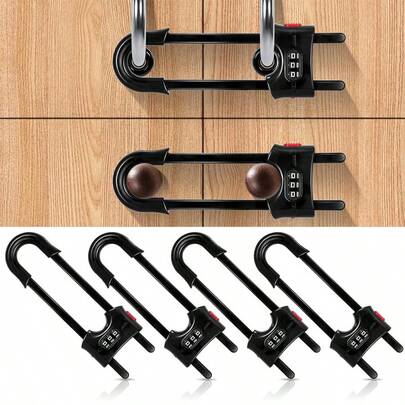 Bộ 2 khóa cửa tủ trượt hình chữ U kỹ thuật số, khóa tủ an toàn cho trẻ em, khóa an toàn có thể điều chỉnh, thích hợp cho tủ quần áo, ngăn kéo và tay nắm.
