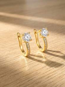 Bông tai bạc 925 đính đá Zirconia bốn chấu, kiểu dáng sang trọng Pháp, thích hợp làm quà cưới/quà Valentine. - vàng - Xem 5