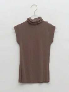 Camiseta básica de manga larga para mujer, ropa informal en blanco y negro, moda coreana transparente - Marrón - Ver 2