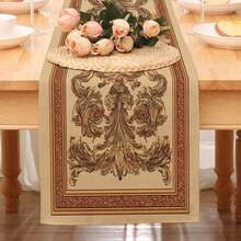 1pc Baroque Scroll Print Polyester Table Runner, Vintage Palace Style Rectangular Decorative Tablecloth, Stain-Resistant And Easy To Clean Home Decor, Suitable For Dining Table, Entryway, Coffee Table, Sideboard, Party And Holiday Decoration - Multicolor - View 7