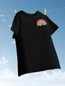 2026 New Arrivals: Women's Cotton Crew Neck T-Shirt. This Casual And Versatile Beach-Style Letter Print T-Shirt Is Perfect For Spring And Summer, Offering Comfort And Stretch. It's Versatile And Practical, Exudes A Natural And Elegant Look, And Is A Must-Have For Summer Parties. - 黑色 - 查看 4