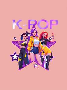 Tween Girls Group Print Round Neck Short Sleeve T-Shirt + K-POP Letter Pattern Tight Shorts Spring/Summer New Girls 2-Piece Set - Multicolor - View 4