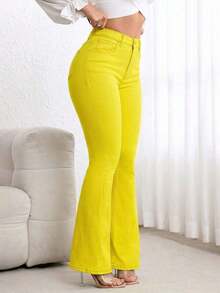 Women's Pocket Button Casual Versatile Daily Wear Flare Jeans - Amarillo - Ver 3