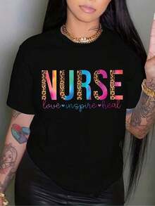 Women's Summer Set With Short-Sleeved Round Neck T-Shirt With Nursing Element Print - 預設 - 查看 3