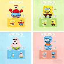 SpongeBob SquarePants 2pcs/Set Random Style Mini Building Block Set, Bikini Series DIY Assembly Micro Building Block Figurines, Cartoon Animation/ Applicable For Building Block Toys, Vivid Colorful Design, Desk Decor, Birthday, Back To School, Graduation Gifts - Multicolor - View 1