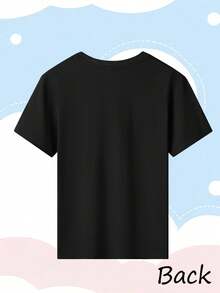 [Authorized]Stitch And Lilo Print Disney Girl's Summer Round Neck Casual T-Shirt, Slightly Stretchy Fabric,Suitable For Birthday Gifts,Ideal For Daily Activities,Sports, And Travel, Summer T-Shirts For Girls - 黑色 - 查看 3