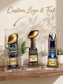 1pc Custom Fantasy Football Trophy, Personalized Style Award, Custom Logo & Text, Clear Acrylic Encased Champion Keepsake, Football Championship Award, Football Team Keepsake, Football Season Winner Trophy - Multicolor - View 2