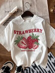 Camisetas De Calor Para MujerCamiseta De Mujer Con Estampado De Fresas, Con Motivos De Fresas Y Estilo De Vida De Fresas: Camiseta De Verano Casual De Manga Corta Con Cuello Redondo, Suave Y Transpirable, En Color Blanco Con DiseñO De Fresas, Holgada Y CóModa Para Uso Cotidiano, Lavable A MáQuina, Ideal Para La Playa Y Ropa TemáTica De Fresas - Ropa Divertida Para Amantes De Las Fresas - Blanco - Ver 6