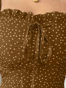 Vestido de verano con espalda descubierta y lazo delantero con estampado floral diminuto para vacaciones en la playa - Marrón 2 - Ver 6