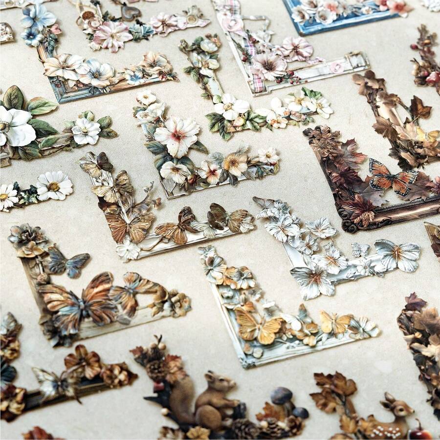 博物馆主题PET材质边角贴纸套装,复古相框相册DIY拼贴画装饰贴纸,镂空浮雕边框贴纸,复古欧式艺术装饰贴纸,DIY拼贴画装饰贴纸 - 1套 - 查看 1